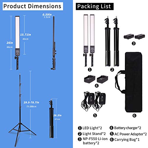 LED Video Light Battery Powered Photography Light Portable Handheld Wand,Dimmable 2800-5500K Photo Studio Light Kit with NP-550 Li-ion Battery and Stand for Portrait, YouTube,Outdoor Video - size: Lighting kit+NP-F550 battery