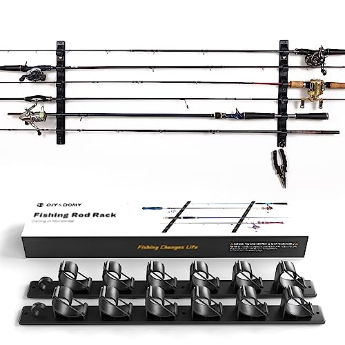 OJYDOIIIY Wall Mount Fishing Rod Holders,Horizontal/Ceiling Fishing Pole Storage Rack for Garage - color: 1 Pack, 6 Rods