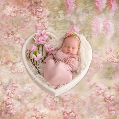 Mocsicka Pink Floral Newborn Photography Backdrop - Newborn Baby Infant Photo Shooting Props 5x3ft, Art Flower Baby Shower Background Item Photography Background