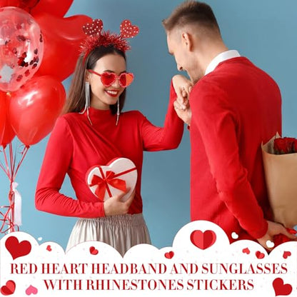 Janinka Valentines Day Heart Headband Sunglasses Set Valentines Photo Prop Galentines Party Favor Accessories for Women - style: Red Heart