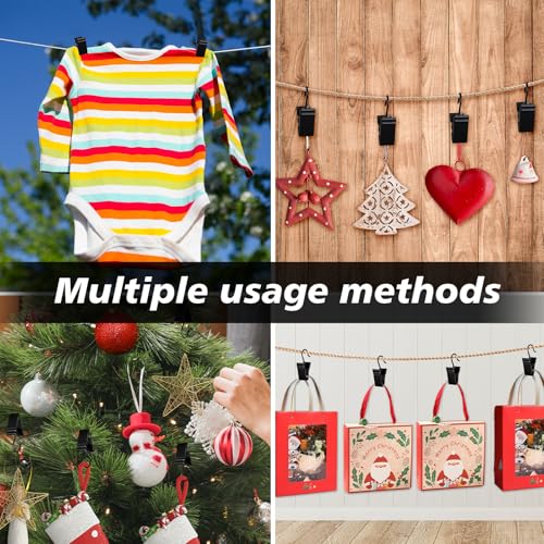 HOOSUN 50 Pack Stainless Steel Clip Hooks for Hanging,S Hook with Clip for Hanging Outdoor String Lights,Metal Christmas Lights Clips Hangers,Curtain Hooks,Picture Clips with Hook,Small Photo Clip - color: 50 Pack Black
