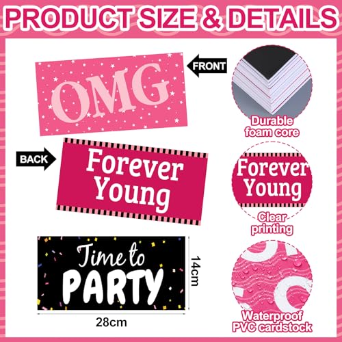24 Designs Birthday Photo Booth Props 11x5.5 Inch Pink Black Happy Birthday Photobooth Accessoires 40th 50th 60th Funny Holiday Graduation Wedding Party Favors Supplies DIY Waterproof Selfie Sign - color: Black Pink, style: Birthday