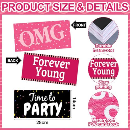 24 Designs Birthday Photo Booth Props 11x5.5 Inch Pink Black Happy Birthday Photobooth Accessoires 40th 50th 60th Funny Holiday Graduation Wedding Party Favors Supplies DIY Waterproof Selfie Sign - color: Black Pink, style: Birthday