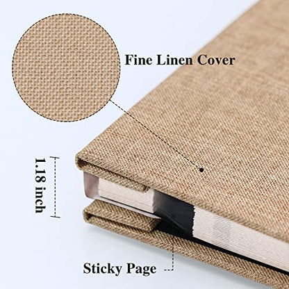 Vienrose Large Photo Album Self Adhesive for 4x6 8x10 Pictures Linen Scrapbook Album DIY 60 Blank Pages with A Metallic Pen Khaki - color: Khaki, size: 11"x10.6" 60Pages