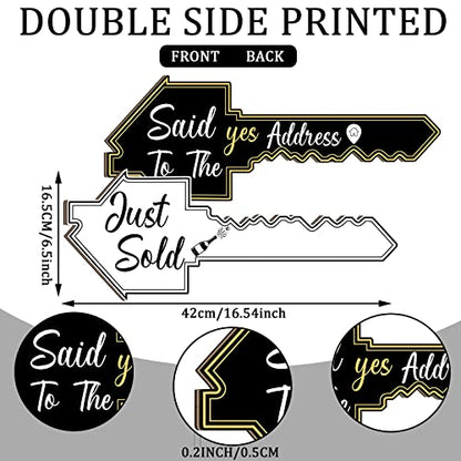 Real Estate Key-Shaped Sold Sign Double-Sided Real Estate Agent Stand Supplies Social Media Photo Prop Said Yes to The Address Sold Sign for Agent House Owners Home Open and Closing