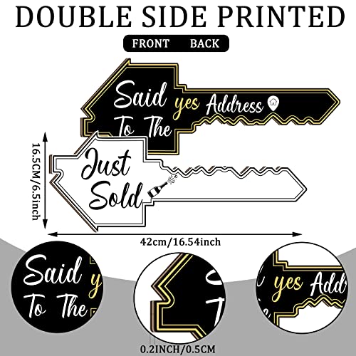 Real Estate Key-Shaped Sold Sign Double-Sided Real Estate Agent Stand Supplies Social Media Photo Prop Said Yes to The Address Sold Sign for Agent House Owners Home Open and Closing