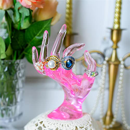 HOMEGOAL Ring Holder, Pink Room Decor, Hand Jewelry Display Holder, Danish Pastel Room Decor, Preppy Decor, Mannequin Hand, Polyresin, 7 Inch (Pink) - color: Pink