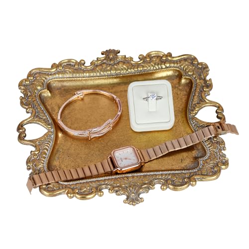 Funly mee Antique Trinket Dish Vintage Metal Jewelry Tray, Wedding Ring & Necklace Holder -8 x 7 inches (Gold, M) - color: Gold, size: Medium