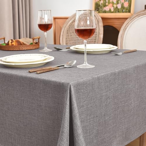Fitable Faux Linen Tablecloths Rectangle 60 x 120 Inch - 2 Pack Neutral Table Clothes for 8 Foot Tables, Stone Flax Look Kitchen Table Covers for Farmhouse, Dining, Party, Banquet, Buffet - color: Stone, size: 60" x 120" (2 Pack)