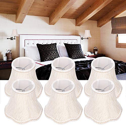 6Pcs Scalloped Fabric Lampshade, E14 Clip On Droplight Wall Lamp Candle Chandelier Lamp Shade Modern Lamp Cover