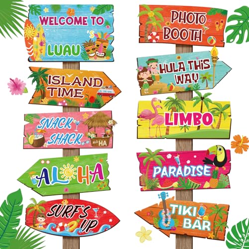 20 Pieces Luau Party Decorations Hawaiian Party Welcome Sign Summer Tropical Party Direction Signs for Fiesta Hawaiian Luau Tiki Themed Birthday Wedding Party Supplies with 2 Sheet Stickers - style: Luau
