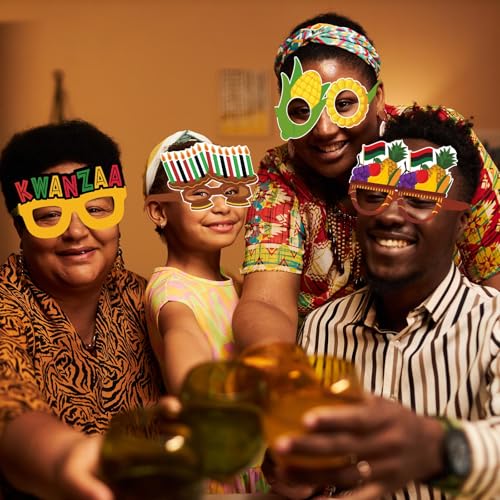 Pajean 36 Pcs Kwanzaa Party Favor Packs Decoration Kwanzaa Photo Props Paper Glasses Bulk African Theme Eyeglasses for Party Favors, Cultural Celebration Decorations, Red Black Green Event Accessories - style: Kwanzaa