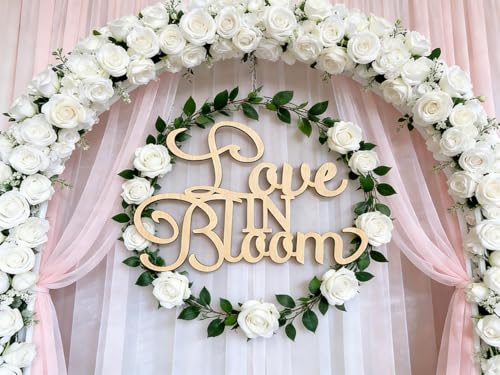Love in Bloom Bridal Shower Sign - Rustic Laser-Cut Wooden Backdrop Decor for Wedding, Engagement, Bridal Luncheon, Anniversary Photo Booth Props