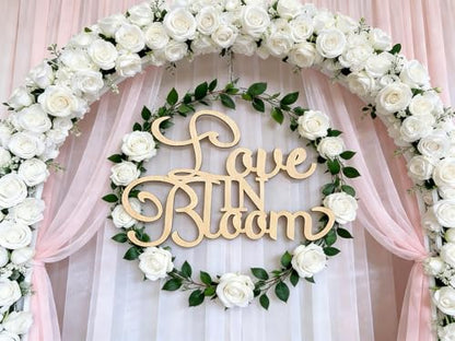 Love in Bloom Bridal Shower Sign - Rustic Laser-Cut Wooden Backdrop Decor for Wedding, Engagement, Bridal Luncheon, Anniversary Photo Booth Props