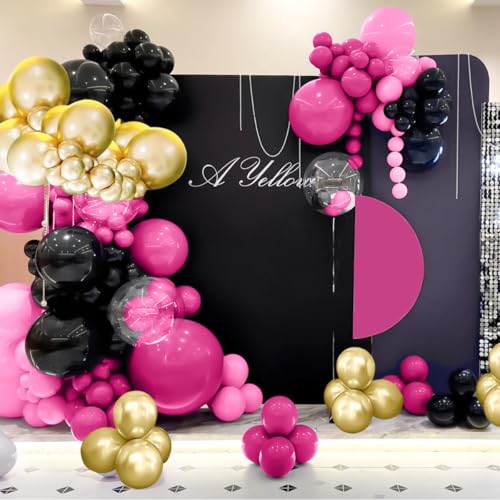 MEBAY Black Red and Gold Balloon Arch Kit, 141Pcs Matte Black Hot Pink Gold Metallic Gold Confetti Balloons for Birthday Wedding Bachelorette Gender Reveal Anniversary - color: 141-black Red