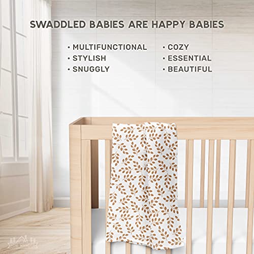 Mini Wander Swaddles for Newborns Muslin Swaddle Blankets - Breathable Soft Gender Neutral Receiving Blanket Baby Essentials | 47 x 47 Cotton - Leaves (Amber) - color: Leaves (Amber)