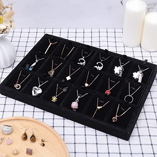 24 Grids Stackable Jewelry Tray Organizer with Removable Dividers, Velvet Jewelry Display Tray for Earrings Necklaces Bracelet Rings Display Showcase - Black - color: Black