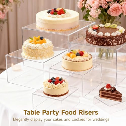 6 PCS Acrylic Risers Acrylic Boxes for Buffet Table Party Cupcake Candy Desset, Nesting Risers Display Stands Cube Boxes with Hollow Bottoms, 6 Sizes