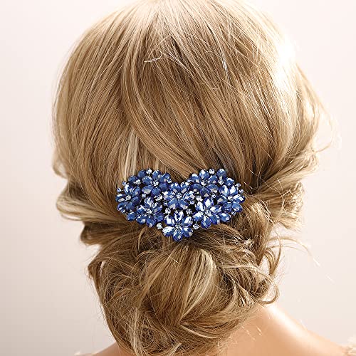 Aimimier Flower Crystal Hair Clip French Rhinestone Barrettes Large Ponytail Heart Shaped Hair Pins Decorative Hair Accessories for Women Girls (Blue) - color: Blue