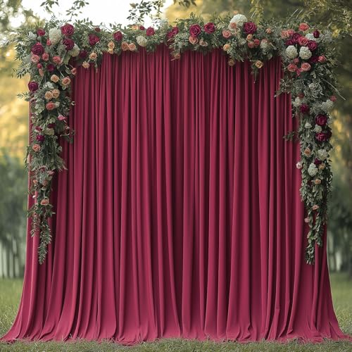 ESGOTBME 10x10ft Wrinkle Free ‌Burgundy Backdrop Curtain for Parties Soft Fabric Drapes Wedding ‌Curtain Backdrop for Birthday Party Decorations Background for Photography 5x10ft, 2 Panels - color: Burgundy, size: W5' X H10'(2 Panels)