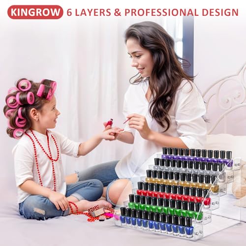 KINGROW Nail Polish Organizer Holder Rack 6 Layers Acrylic Display Shelf For Eyeglasses Essential Oils Ink Storage Holds Up to 96 Bottles (Fit 1-2oz Bottles) - size: 6 Layers