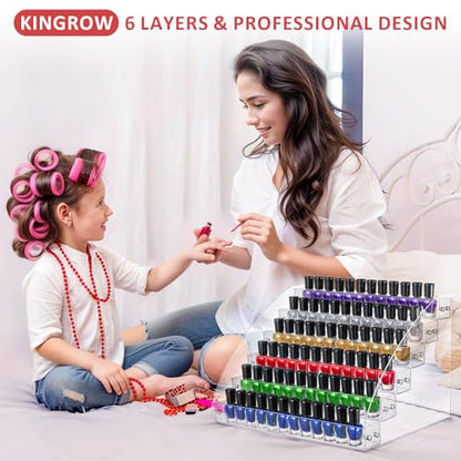 KINGROW Nail Polish Organizer Holder Rack 6 Layers Acrylic Display Shelf For Eyeglasses Essential Oils Ink Storage Holds Up to 96 Bottles (Fit 1-2oz Bottles) - size: 6 Layers