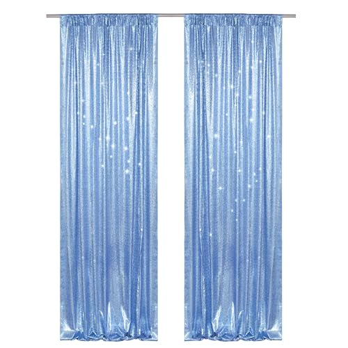 PartyDelight Baby Blue Sequin Backdrop Curtains 2x8ft 2 Panels - High Density 3mm Shimmer Sequin Background Sparkly Photography Drapes for First Birthday, Boy Baby Shower & Event Decor - color: Baby Blue, size: 24"W x 96"L (Pack of 2)