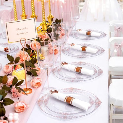 50Guests Pre Rolled Rose Gold Plastic Silverware Sets - Heavy Duty Rose Gold Cutlery - Include 50 Pack Wrapped Disposable Utensils with Napkins for Parties, Dinners & Weddings & Mother's Day - color: 50Pack - Rose Gold