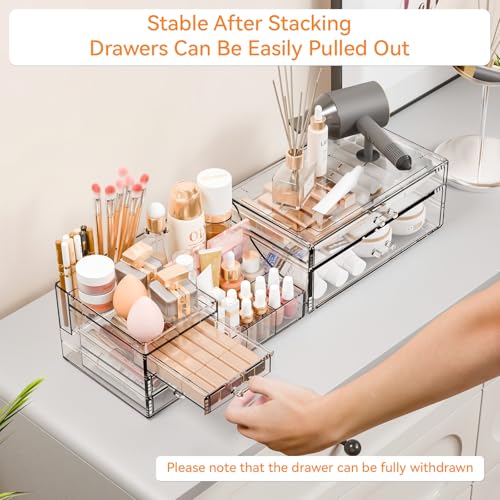 Yieach 2 Pack Clear Makeup Organizer Countertop for Dresser,Vanity and Bathroom Counter Organizer,Tiered Stackable Makeup Acrylic Organizers with 5 Drawer for Skincare,Brush and Make up Holders - style: 5 Drwers