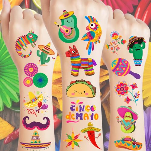 Cinco De Mayo Temporary Tattoos - Cinco De Mayo Decorations Fiesta Party Decorations Supplies Accessories Traditional Mexico Fiesta Party Favors Mexican Design Taco Celebration Gift Idea For Family