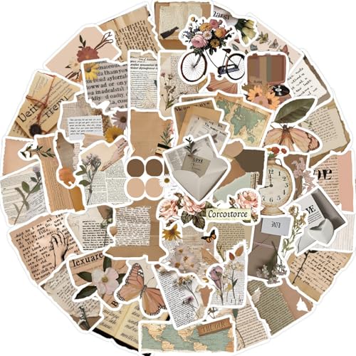 50Pcs Vintage Stickers for Teenagers Adults, Scrapbook Aesthetic Decals Decor, Daily Planner, Water Bottles, Handbook Junk Diary Stickers Teens Adults, Scrapbooking Supplies for DIY Paper Crafts - color: Vintage