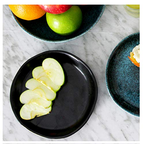 RoRo 7" Hand Made Ceramic Appetizer Plates – Matte Black Stoneware, Set of 2 Modern Minimalist Design, Perfect for Tapas, Sushi, Bruschetta, Microwave, Oven & Dishwasher Safe - size: 7 inches