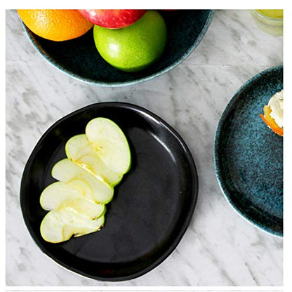 RoRo 7" Hand Made Ceramic Appetizer Plates – Matte Black Stoneware, Set of 2 Modern Minimalist Design, Perfect for Tapas, Sushi, Bruschetta, Microwave, Oven & Dishwasher Safe - size: 7 inches