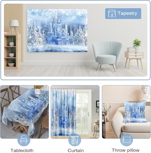 Mocsicka Christmas Winter Backdrop Frozen Crystal Pendant Ice and Snow White World Photography Background for Kids Photo Studio Props Princess Fairy Tale Xmas Eve Background (12x10ft) - size: 12x10ft