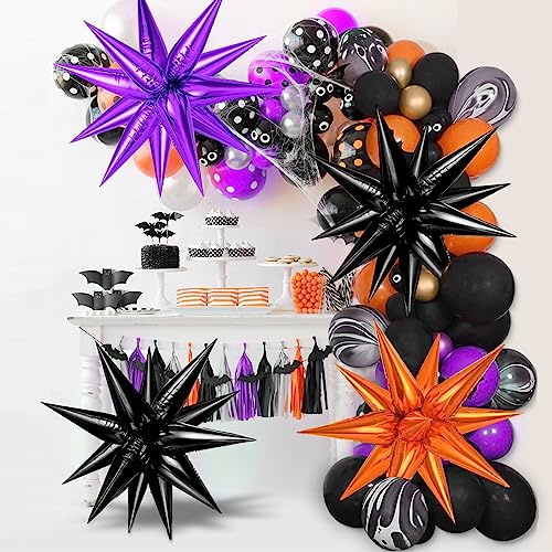 Purple and Black Orange Star Balloons, 72PCS Large 26 Inch Halloween Foil Balloon, Metallic Cone Mylar Spike Balloons Firework Balloon for Halloween Xmas Birthday Photo Props - color: Orange, Black, Purple, 26 Inch
