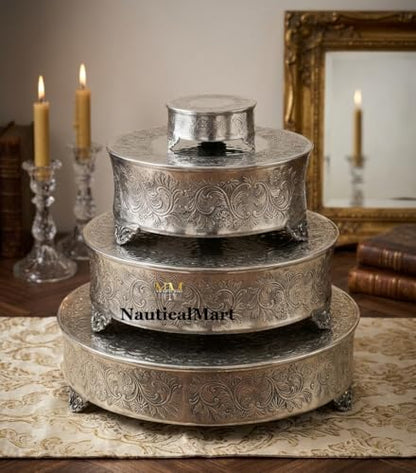 NAUTICALMART Silver Finish Round Wedding & Party Cake Stand Set of 4