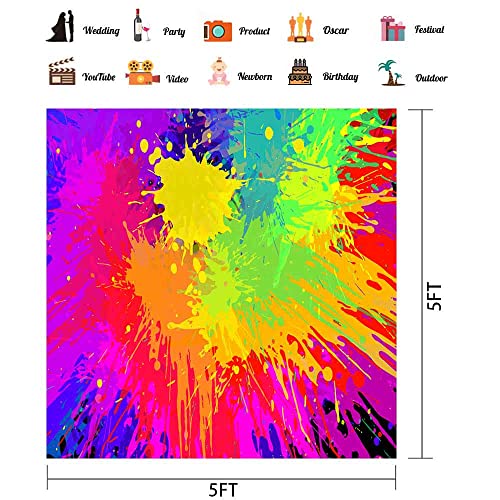 Colorful Graffiti Splatter Backdrop, Vinyl 5x5ft Abstract Paint Splash Photo Backdrop Hip Hop Theme Birthday Talent Show Baby Shower Prom Carnival Backdrops for Photoshoot Photo Studio Props - size: 5x5ft