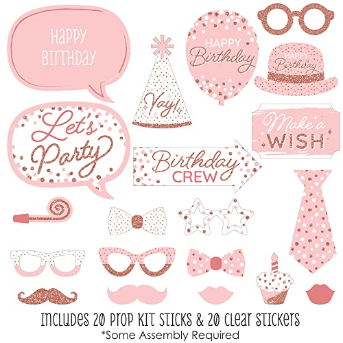 Big Dot of Happiness Pink Rose Gold Birthday - Happy Birthday Party Photo Booth Props Kit - 20 Count