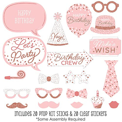 Big Dot of Happiness Pink Rose Gold Birthday - Happy Birthday Party Photo Booth Props Kit - 20 Count