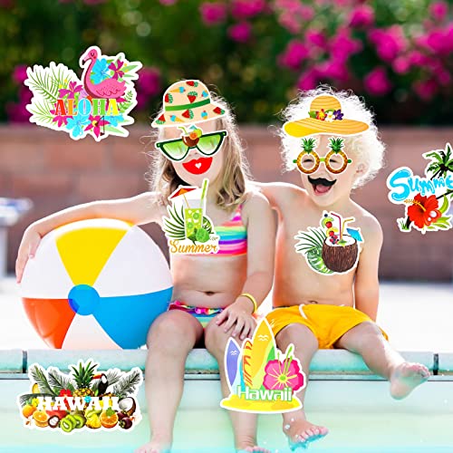 PHOGARY Hawaiian Luau Photo Booth Props Kit, 29pcs Multicolored Tropical Photo Props with Pineapple Pattern for Summer Hawaiian Luau Pool Beach Birthday Wedding Party