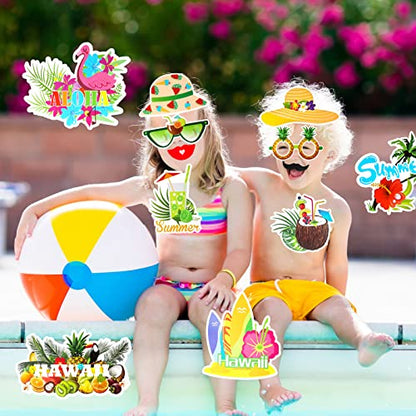 PHOGARY Hawaiian Luau Photo Booth Props Kit, 29pcs Multicolored Tropical Photo Props with Pineapple Pattern for Summer Hawaiian Luau Pool Beach Birthday Wedding Party