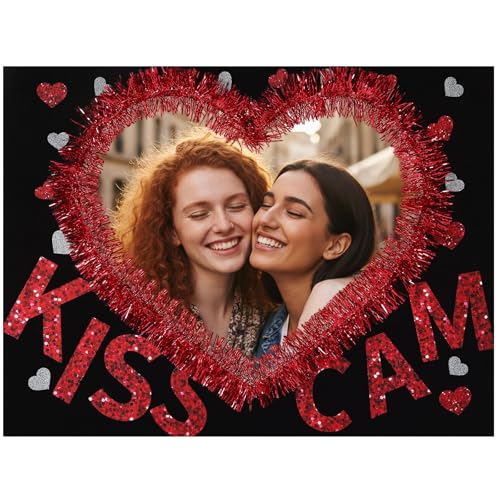 RattanView Large Size Wedding Poto Booth Props, 31.5 X21.6in Kiss Cam Frame Cardboard Cutout Valentines Photo Booth Photography for Galentines Day Party Birthday Decorations(Furry Heart) - style: Furry Heart