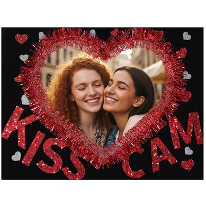 RattanView Large Size Wedding Poto Booth Props, 31.5 X21.6in Kiss Cam Frame Cardboard Cutout Valentines Photo Booth Photography for Galentines Day Party Birthday Decorations(Furry Heart) - style: Furry Heart