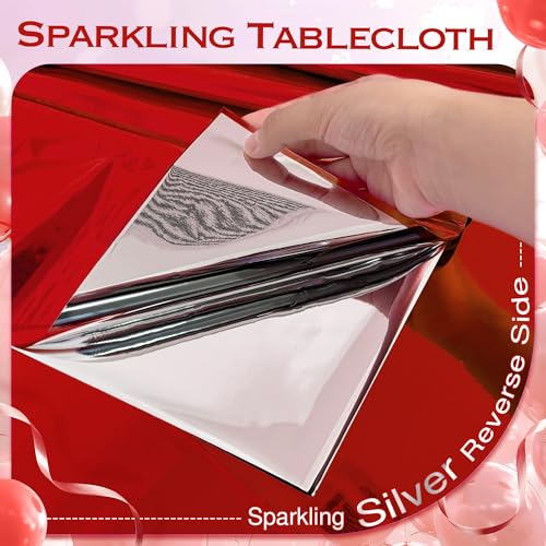 2pcs Red Foil Tablecloth 54*72 Inch Plastic Christmas Carnival Birthday Party Table Cloths Disposable Waterproof Table Cover for Graduation Anniversary Wedding Baby Shower Bridal Party Supplies - color: Red