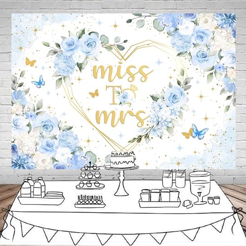 Mocsicka Miss to Mrs Bridal Shower Backdrop Boho Something Blue Bridal Shower Decorations Dusty Blue Bride to Be Wedding Shower Banner Photo Booth Props (5x3ft) - size: 5x3ft