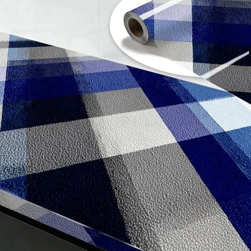 Nuxovilar Blue Plaid Checkered Textured Peel and Stick Wallpaper, 15.75"x39.37", Self-Adhesive Contact Paper, Classic Tartan Design for Bedroom, Living Room and Table Decor - color: YFW07268