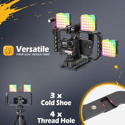 Zeadio All-in-One Smartphone Camera Stabilizer Kit, Portable Handheld Video Rig with RGB Video Light and Microphone, Fits for All Camcorder, Camera, DSLR and All iPhone and Android Smartphones - style: Pro Kit