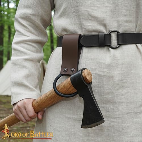 Lord of Battles Medieval Genuine Leather Axe Frog | Axe Holster with Belt Loop | Waist Holder for Axes, Tools - color: Brown