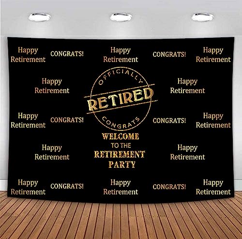 Officially Retired Black Golden Banner Backdrop for Photography, 7x5FT, Happy Retirement Party Background, Photo Booth Studio Props MBMYLU154 - size: cotton polyester-7x5ft