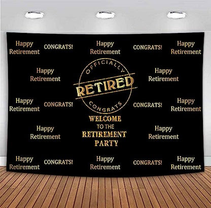 Officially Retired Black Golden Banner Backdrop for Photography, 7x5FT, Happy Retirement Party Background, Photo Booth Studio Props MBMYLU154 - size: cotton polyester-7x5ft